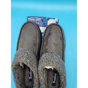 NEW Wembley Mens Gray faux Fur Fleece Lined Suede Slippers Size XL 11-12